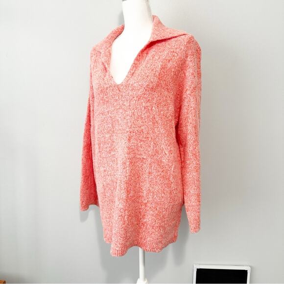 Zara knit orange sweater collared size medium polo long tunic - Picture 3 of 9